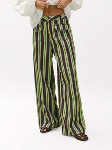 Nöista Striped Denim Jeans With Pocket Detail And Relaxed Straight-Leg Fit, Casual Everyday Style For Fall And Winter Vintage Y2K - Multicolor - View 1