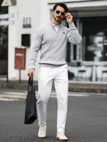 Manfinity Homme 男士騎士圖案休閒日常穿著長袖毛衣，正式，秋季，街頭風，登山，防風外套，戶外派克大衣 - 彩色 - 查看 3
