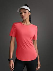 SHEIN Sports Women's Casual Solid Color Curved Hem Outdoor Sports T-Shirt, Summer Gym Shirts - Watermelon Pink - View 16