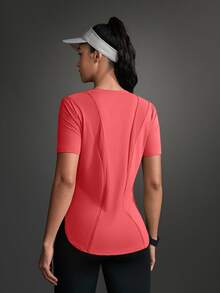 SHEIN Sports Women's Casual Solid Color Curved Hem Outdoor Sports T-Shirt, Summer Gym Shirts - Watermelon Pink - View 12