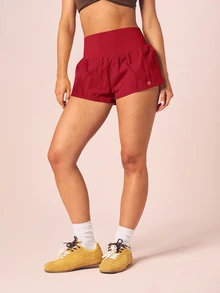 MISSGUIDED High Waist Flowy Running Shorts With Wide Waistband And Side Pockets Mini Length Active Summer Shorts - Red - View 5