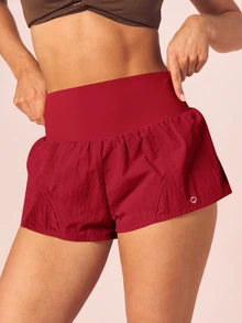 MISSGUIDED High Waist Flowy Running Shorts With Wide Waistband And Side Pockets Mini Length Active Summer Shorts - Red - View 1
