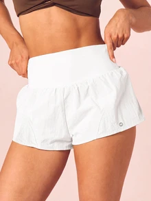MISSGUIDED High Waist Flowy Running Shorts With Built-In Liner Lightweight Woven Mini Short Summer Festival Active Bottoms - White - View 1