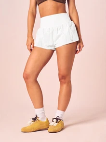 MISSGUIDED High Waist Flowy Running Shorts With Built-In Liner Lightweight Woven Mini Short Summer Festival Active Bottoms - White - View 5