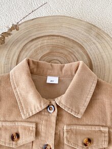 SHEIN 男嬰秋冬純棉駱駝色燈芯絨夾克，休閒復古長袖翻領外套 - 棕色 - 查看 6