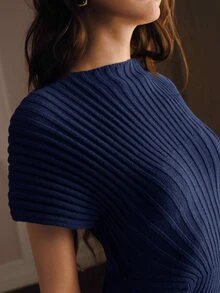 Anewsta Women's Elegant Semi-High Neck Knitted Long Dress, Slim Fit Solid Color Commuter Versatile Holiday Dress For Spring And Autumn - Navy Blue - View 2