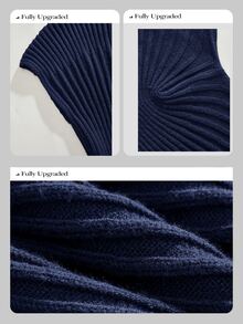 Anewsta Women's Elegant Semi-High Neck Knitted Long Dress, Slim Fit Solid Color Commuter Versatile Holiday Dress For Spring And Autumn - Navy Blue - View 9