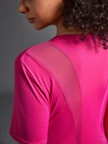 SHEIN Sports Women Contrast Color Short Sleeve Casual Sporty T-Shirt & Tank Top Gym Shirts - Hot Pink - View 10