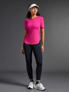 SHEIN Sports Women Contrast Color Short Sleeve Casual Sporty T-Shirt & Tank Top Gym Shirts - Hot Pink - View 4