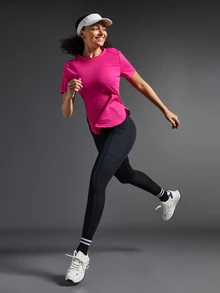 SHEIN Sports Women Contrast Color Short Sleeve Casual Sporty T-Shirt & Tank Top Gym Shirts - Hot Pink - View 7