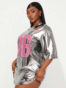 Radiana Plus Size Women Pink Jersey Club Date Night Going Out Holiday Cycling Tee Number Print Summer Gothic Cowboy 90s Y2k Rave Cute Streetwear - Multicolor - View 6