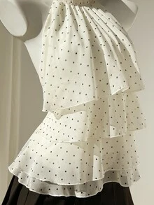 Elamini Women's Spring & Summer Casual Vacation Style Ruffled Layered Chiffon Polka Dot Print Waist Tie Shirt, Flattering Fit, Suitable For Beach - Multicolor - View 8