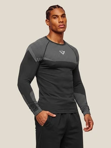 OTTIMOZO Men's Geometric Print Raglan Long Sleeve Sports T-Shirt - Black - View 2