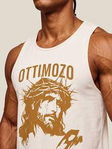OTTIMOZO 男士 100% 純棉休閒運動字母印花無袖背心，寬鬆版型，適合夏季健身房穿著、健身、運動、慢跑，品牌感，純棉觸感 - 黃色 - 查看 5