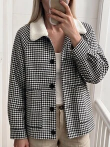 Selianne Women's Autumn/Winter Casual Outing Fabric Patchwork Houndstooth Street Style Date Daily Wear Regular Shoulder Jacket - Black and White - View 5