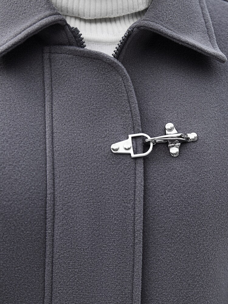 Manfinity CasualCool Men's Solid Color Wool Blend Long Sleeve Zipper Jacket, High-End Airplane Button Decoration, Suitable For Formal Or Casual Streetwear Grey Fall - Grey - View 7