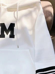 Resyla Letter Print Commuter Style Women's Regular Hooded Long Sleeve Sweatshirt, Gift For Friends, Autumn/Winter - White - View 3
