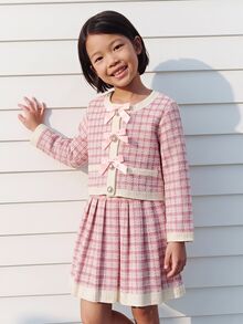 Maija Kids Maija Kids 少女格紋蝴蝶結裝飾長袖上衣與百褶迷你裙時尚套裝 - 粉色 - 查看 6