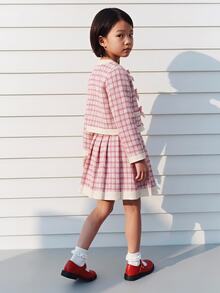 Maija Kids Maija Kids 少女格紋蝴蝶結裝飾長袖上衣與百褶迷你裙時尚套裝 - 粉色 - 查看 8
