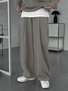 DAZY Men's Solid Color Fleece Sweatsuit Set, Autumn/Winter, Cozy Outfits - Dark Grey - View 4