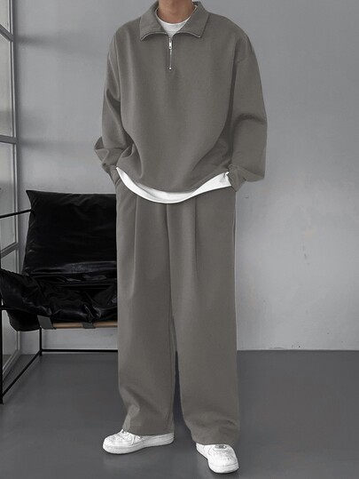 DAZY Men's Solid Color Fleece Sweatsuit Set, Autumn/Winter, Cozy Outfits