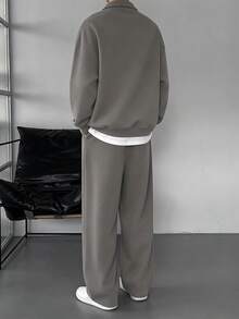 DAZY Men's Solid Color Fleece Sweatsuit Set, Autumn/Winter, Cozy Outfits - Dark Grey - View 2