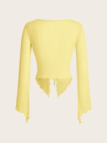 Sweetina Y2k Cute Front Drawstring Sweetheart Sheer T-Shirt Festival Fall Outfits - Light Yellow - View 3