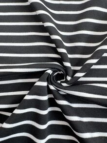 Easowa Women's Striped Casual Versatile Daily Wear Long Sleeve Sweatshirt - Black and White - View 6