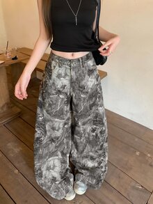 DAZY Women's Street Style All-Over Print Korean Style Denim Jeans Cute Tops - Coffee Brown - View 9