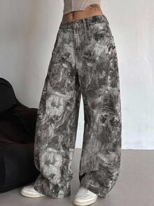 DAZY Women's Street Style All-Over Print Korean Style Denim Jeans Cute Tops - Coffee Brown - View 1