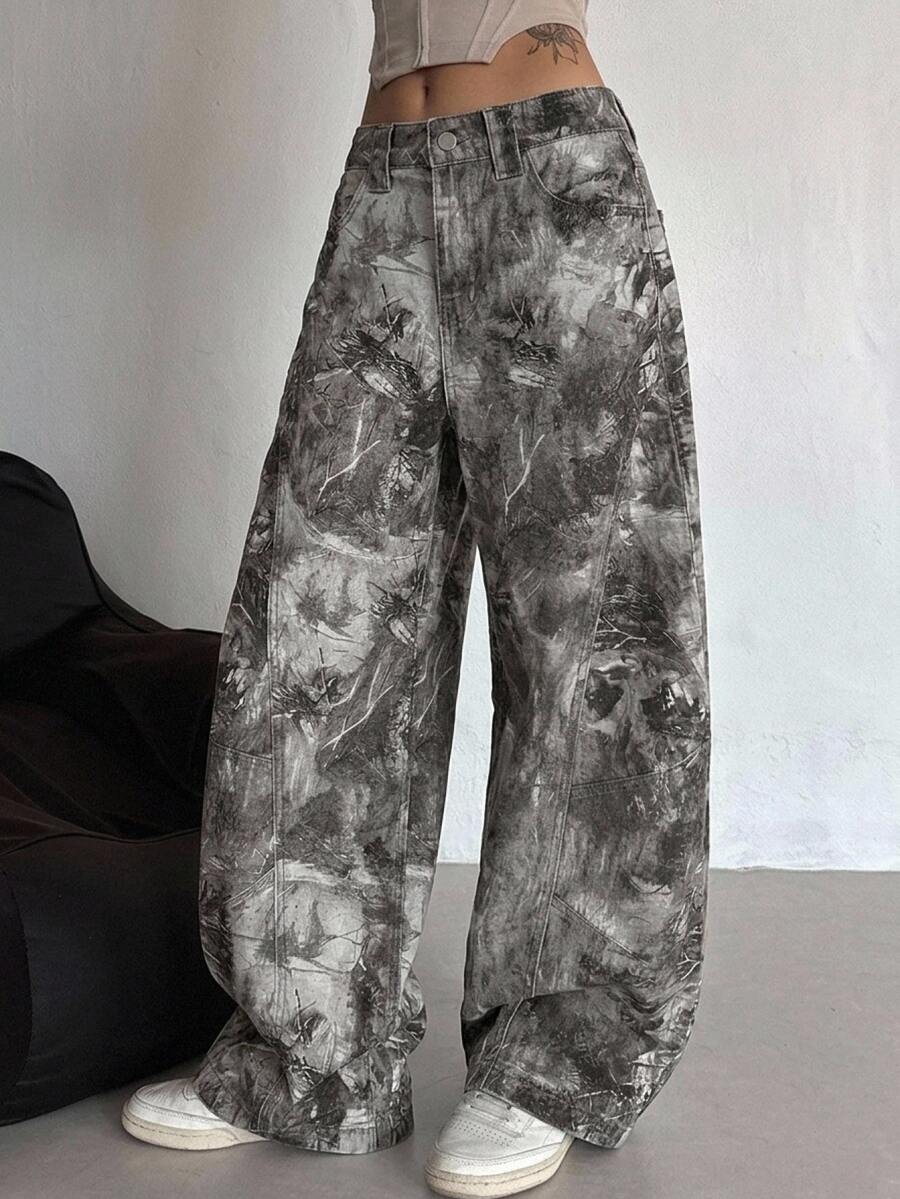 DAZY Women's Street Style All-Over Print Korean Style Denim Jeans Cute Tops - Coffee Brown - View 1