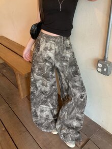 DAZY Women's Street Style All-Over Print Korean Style Denim Jeans Cute Tops - Coffee Brown - View 3