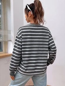 SHEIN EZwear Women Sweatshirts Hoodies School Graduation Grey Autumn Everyday Holiday Night Out Everyday House Work Casual - Dark Grey - View 2