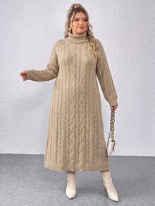 SHEIN CURVE+ Women's Plus Size Long Sleeve Sweater Dress Winter - Apricot - View 5