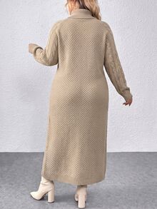 SHEIN CURVE+ Women's Plus Size Long Sleeve Sweater Dress Winter - Apricot - View 2