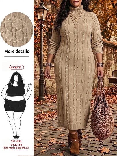SHEIN CURVE+ Women's Plus Size Long Sleeve Sweater Dress