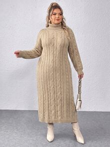 SHEIN CURVE+ Women's Plus Size Long Sleeve Sweater Dress Winter - Apricot - View 3