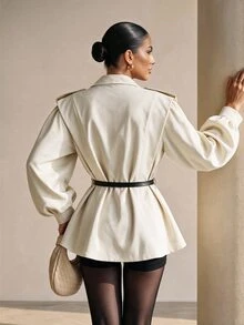 Xyvia Women's Elegant Elegant Button Belt Long Sleeve Jacket - Apricot - View 2
