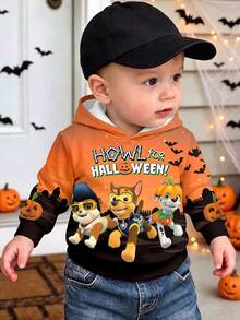 SHEIN | PAW Patrol 男嬰卡通印花長袖連帽衛衣，適合日常穿著與節日派對 - 橘色 - 查看 4