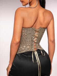 Radiana Atasan Bandeau Seksi Bodycon Renda Modis untuk Wanita - Coklat - View 2