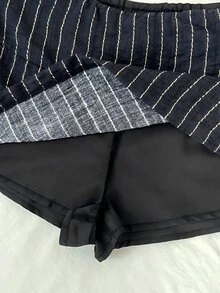 Elamini Women's Elegant Striped Long Sleeve Shirt And Low Waist Striped Skirt 2-Piece Set, Versatile For Daily, Commute, Party, Autumn/Winter - Multicolor - View 7