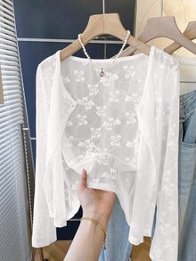 GlowEve CURVE Plus Size Minimalist Elegant Casual Fashion Versatile Lace Women's Jacket Formal Morning White Autumn Fall Party - White - View 3