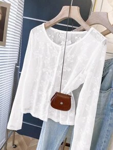 GlowEve CURVE Plus Size Minimalist Elegant Casual Fashion Versatile Lace Women's Jacket Formal Morning White Autumn Fall Party - White - View 4