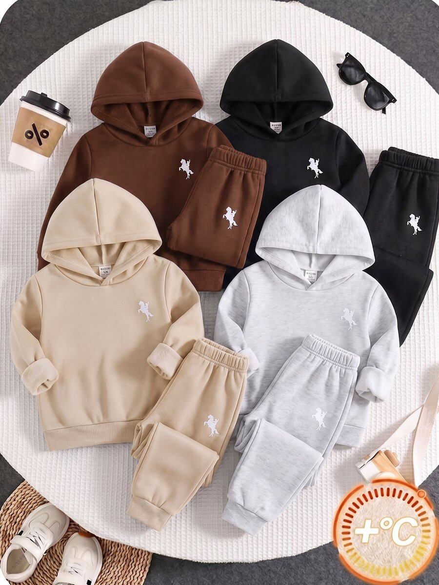 SHEIN Kids 4pcs Pieces Young Boys Casual Cute Versatile Simple Print Solid Color Jogger Pants Elastic Waist Sweatpants All-Match Multi-Pack - Multicolor - View 1