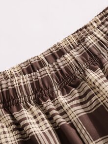 SHEIN 青少年女孩彈性腰格紋大口袋寬腿長褲 - 棕色 - 查看 4