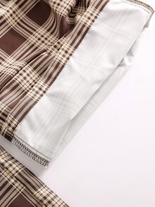 SHEIN 青少年女孩彈性腰格紋大口袋寬腿長褲 - 棕色 - 查看 8