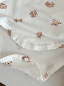 SHEIN Vintaside Kids 3件組新生兒男嬰外套褲子連身衣 可愛棕色 3D耳朵 絨毛貼布印花 長袖連帽 加厚戶外冬季秋季拉鍊款 - 橘色 - 查看 9