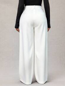 Radiana Women's Minimalist Elegant Business Casual White Wide-Leg Pants, Suitable For Commuting, High-Waisted Suit Autumn Winter Spring To Summer Office - White - View 2