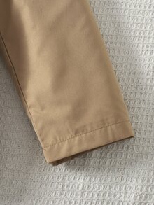 青少年女孩秋冬休閒童裝純色花卉內裡連帽羊毛大衣，返校季 - 卡其色 - 查看 6