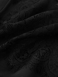 Elenzga Black Lace Patchwork Ruffle Trim Top, Vintage Elegant Semi-Sheer Inner Layer Long Sleeve Plus Size Shirt, Black Lace Top | Ruffle Trim Shirt | French Vintage | Commute Inner Layer | - Black - View 7